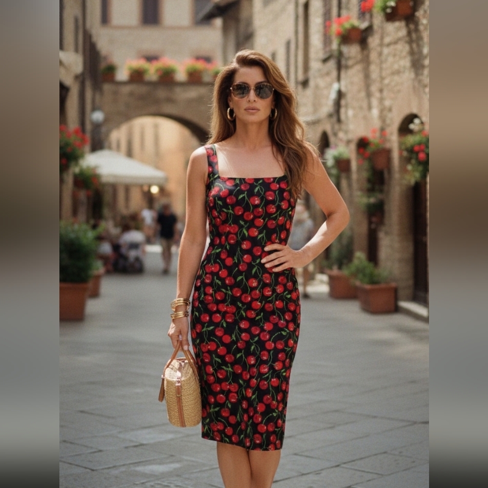 NWOT Dolce & Gabbana STUNNING cherry fruit print midi dress 46/L HOST PICK - Picture 1 of 13